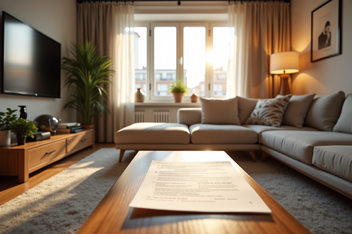 Salon moderne avec contrat de location sur la table basse