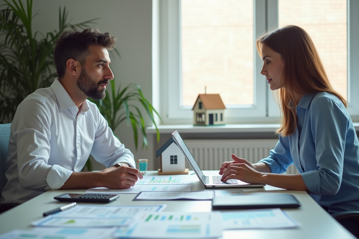 Conseiller financier et client analysant des feuilles de calcul