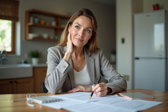 Femme d'affaires organisée à la maison en train de travailler