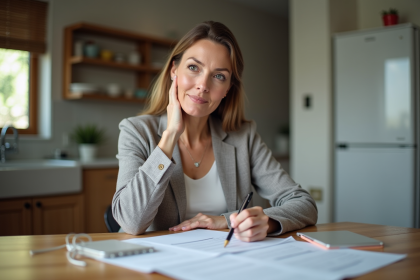 Femme d'affaires organisée à la maison en train de travailler