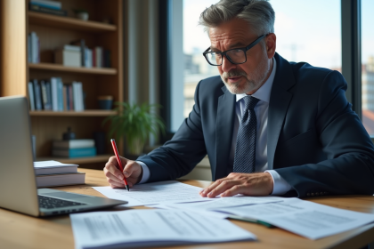 Homme d'affaires en costume dans son bureau lumineux