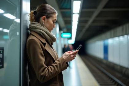 Jeune femme dans le métro moderne en attente