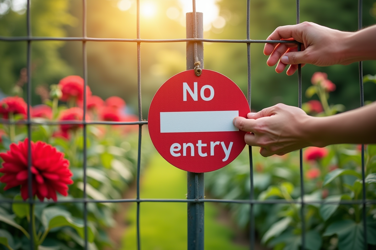 Mains posant un panneau d